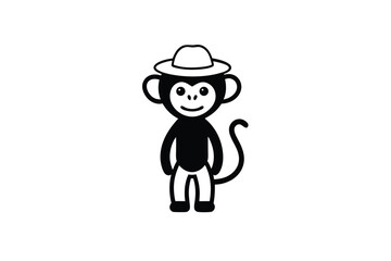 Adorable Cartoon Monkey Wearing a Straw Hat on White Background