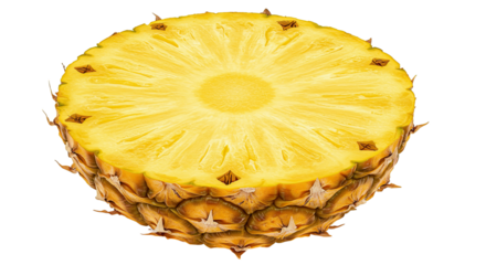 Freshly cut pineapple half showing interior texture and unique fruit details