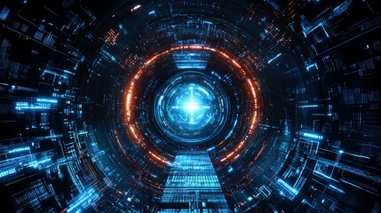 Fototapeta premium Futuristic digital tunnel with glowing rings