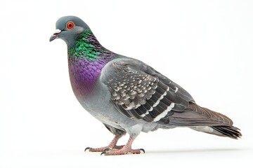 A Vibrant Close-Up of a Colorful Pigeon with Striking Plumage Showcasing Its Unique Features and Natural Beauty Against a White Background
