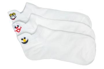 White socks with funny faces isolated on white background, clipping path included