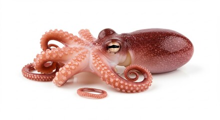 Fototapeta premium 鮮やか赤色タコ 滑らか肌 吸盤光る 精密描写. AI Generated