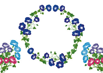 朝顔の水彩素材フレーム12 Watercolor Frame with Morning Glories