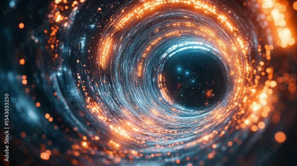 Poster Cosmic Vortex: An artistic rendering of a swirling cosmic tunnel, emitting a mesmerizing glow of celestial energy