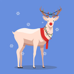 White Christmas Deer Flat Design Illustration
