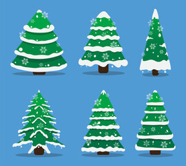 Collection of 6 Snow Covered Winter Trees