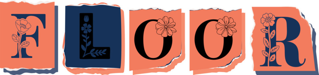 FLOOR Floral Typography of a Concept Word � Elegant Torn Paper Letter Design