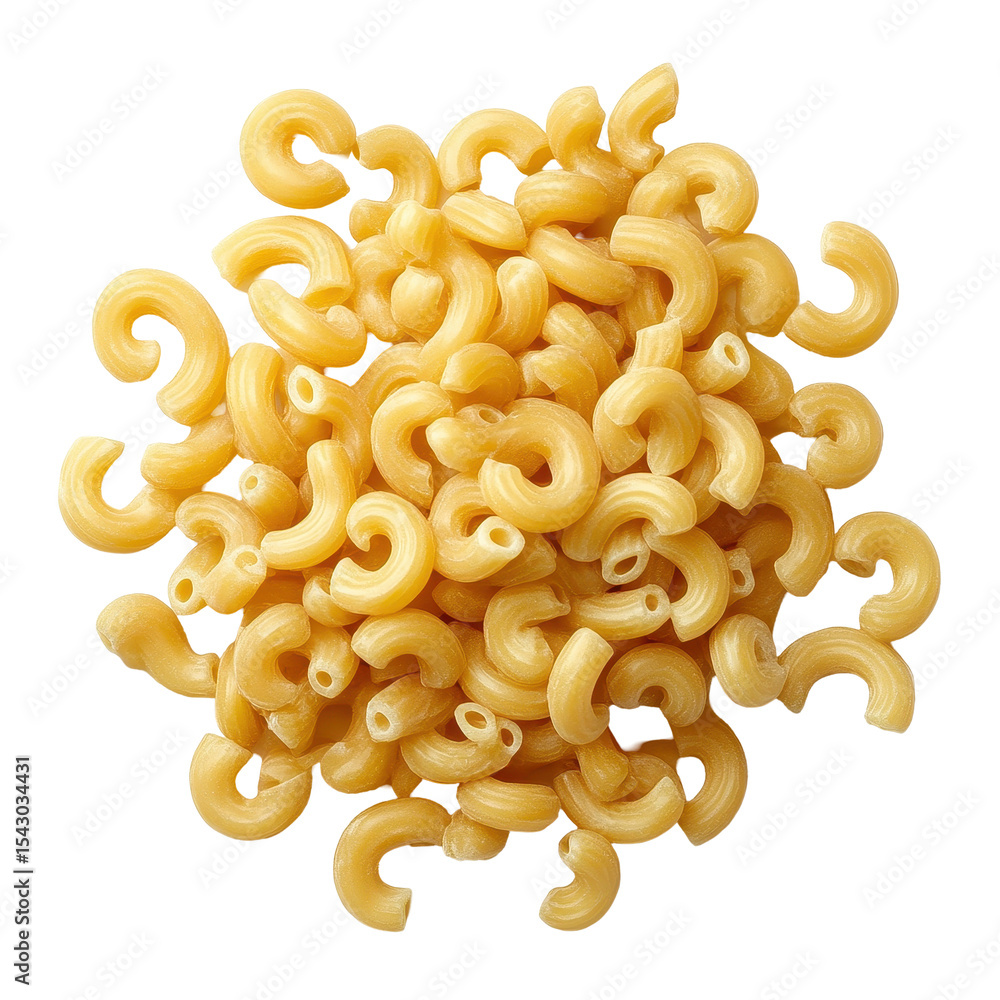 Poster uncooked elbow macaroni arranged on a transparent background for culinary use and recipe preparation