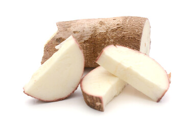 Casava root isolated on white from low perpective.