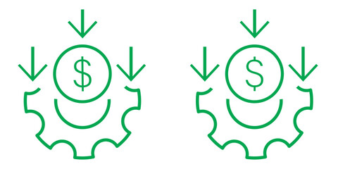 Cost reduction, money line icon. Cost effective line icons, reducing costs vector set. Low cost management icon in linear style.