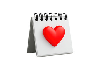 Heart shaped symbol on calendar page for valentine love celebration on transparent background, PNG