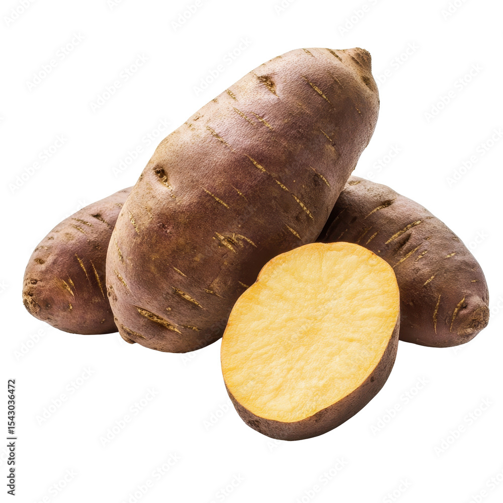Poster yams displayed on a transparent background showcasing their natural color and texture, yams potato i