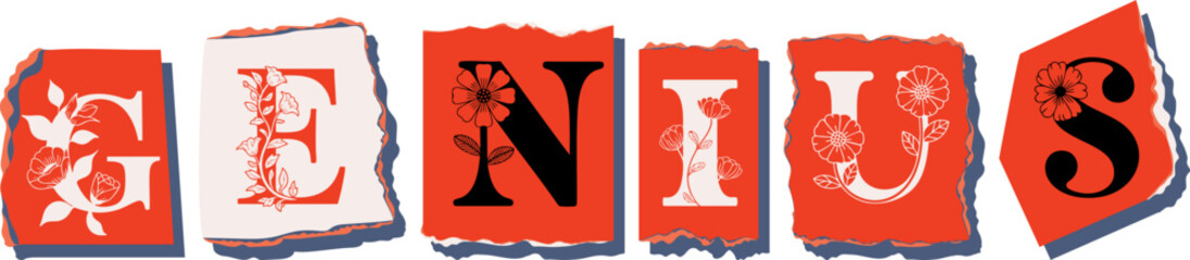 GENIUS Floral Typography of a Concept Word � Elegant Torn Paper Letter Design