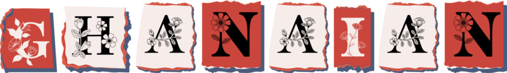 GHANAIAN Floral Typography of a National Identity � Elegant Torn Paper Letter Design