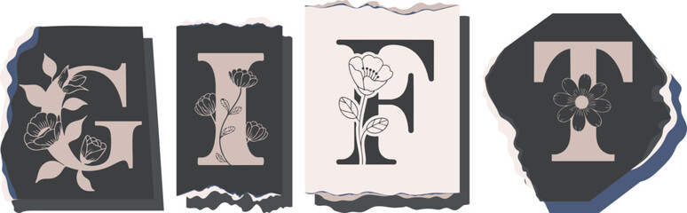GIFT Floral Typography of a Concept Word � Elegant Torn Paper Letter Design