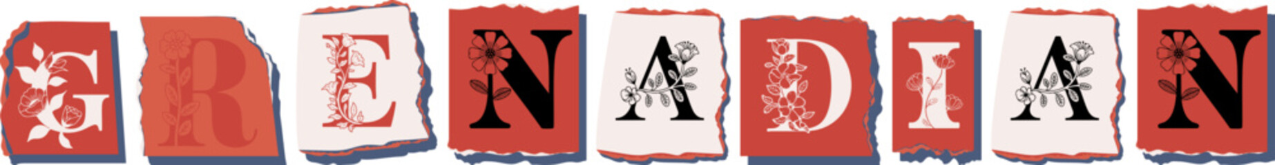 GRENADIAN Floral Typography of a National Identity � Elegant Torn Paper Letter Design
