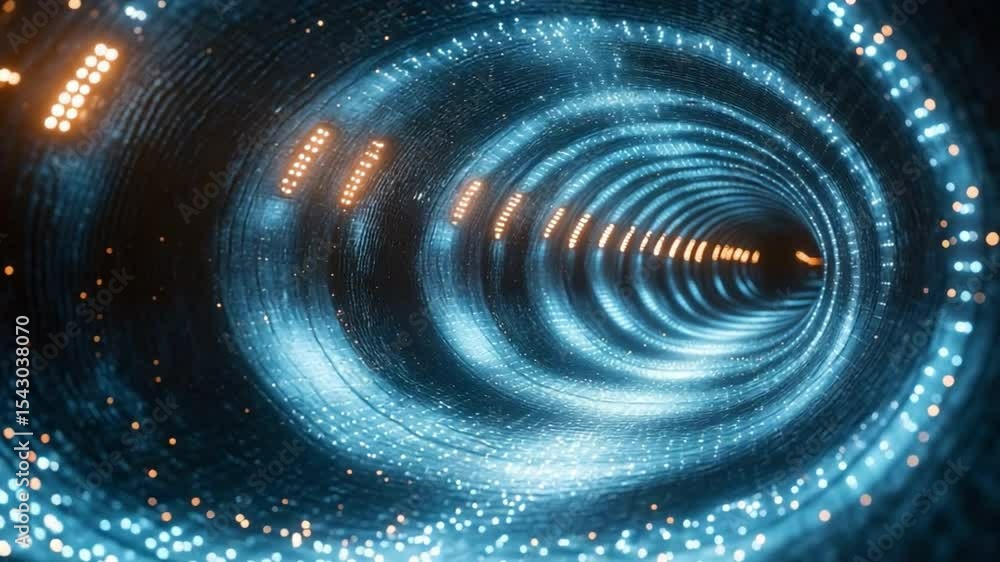 Aufkleber Digital Tunnel of Futuristic Data: A mesmerizing tunnel illuminated by digital light, symbolizing technological advancement, futuristic data flow, and abstract technology concepts. 