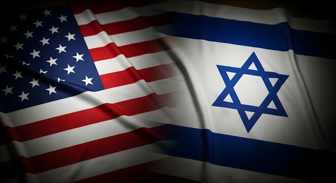Waving flags of the United States of America and Israel. International relations and diplomacy concept for political news background.