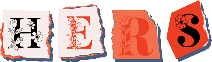 HERS Floral Typography of a Concept Word � Elegant Torn Paper Letter Design