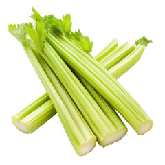 Fresh celery sticks arranged on a clean white background highlighting crisp green color and texture, Celery sticks. on white background