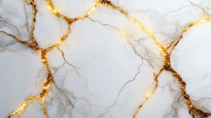 White marble surface with intricate gold veins creating an elegant, luxurious pattern.
