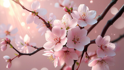 Obraz premium Ethereal Cherry Blossoms with Soft Bokeh Background.