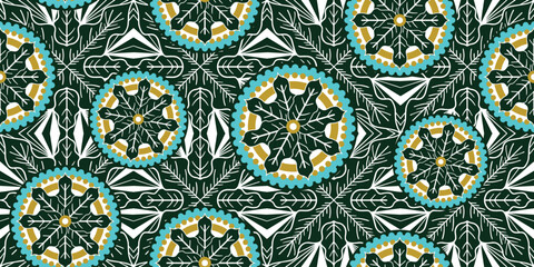 African motif ethnic traditional pattern. seamless beautiful green and blue color. pattern for fashion. Geometric abstract motif. African wax prints. circle pattern african design. 