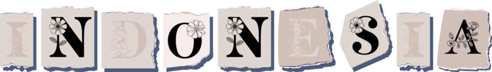 INDONESIA Floral Typography of a Country Name � Elegant Torn Paper Letter Design