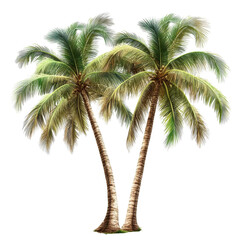 Fototapeta premium Coconut trees stand tall with lush green fronds on a clean Transparent background perfect for design purposes, coconut trees isolated on PNG background Realistic PNG background