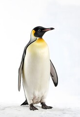 Fototapeta premium Emperor Penguin Full Body Portrait, Realistic Studio Shot on White. for wildlife education, nature magazines, posters