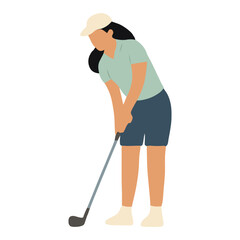 Female Golfer Putting &ndash; Flat Vector Woman in Golf Pose
