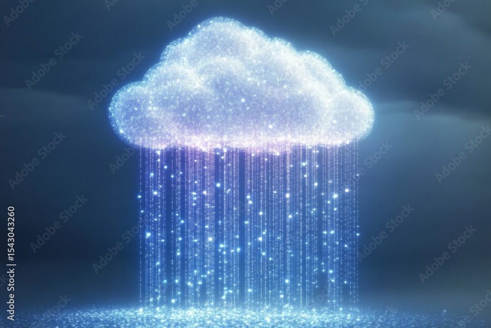 Poster digital data stream flowing through cloud computing networks and innovative connectivity solutions