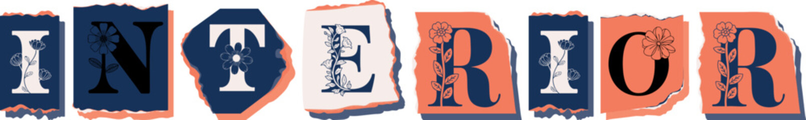 INTERIOR Floral Typography of a Concept Word � Elegant Torn Paper Letter Design