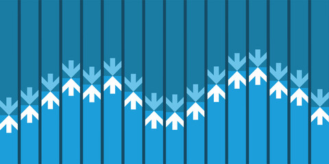 Modern abstract background with certical blue bars and white down-pointing arrows, ideal for business presentations, infographics, highlighting cause and effect or listed items.