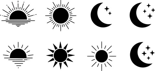 Sun & Moon Icon Set: Celestial & Astronomical Silhouettes