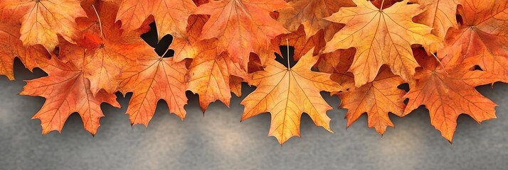 Autumn Composition of Bright Orange Maple Leaves on Gray Background, Beautiful Nature Top View