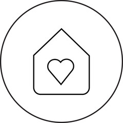 "Heart inside house icon representing self-love, inner peace, and emotional comfort in a personal space, transparent background."