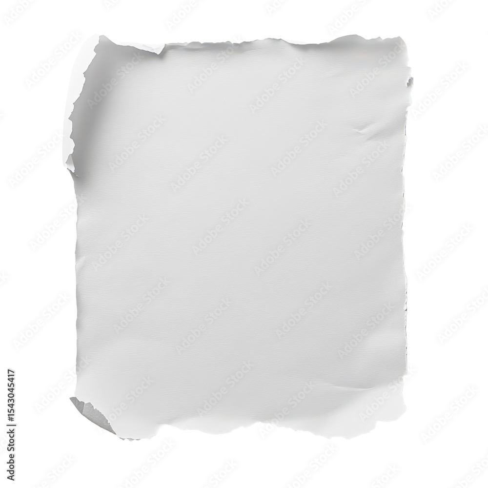 Poster blank white paper with torn edges on a transparent background for creative use in various projects, 