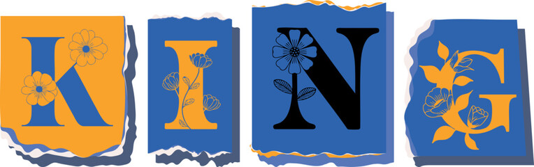 KING Floral Typography of a Concept Word � Elegant Torn Paper Letter Design