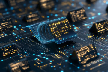 Digital wave effect with glowing blue highlight in a futuristic urban landscape at night