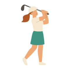 Female Golfer Swinging Club – Flat Cartoon Vector Pose