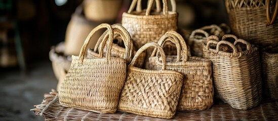 Obraz premium Woven straw bags, various sizes and patterns