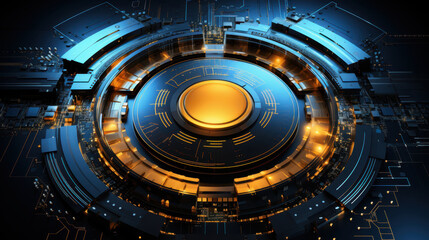 Digital Gateway: A mesmerizing view of a technological portal composed of layered circuit and metallic rings, illuminating digital innovation and connectivity