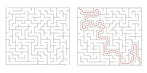 Find right way puzzle game with the solution. education logic game for kids. labyrinth maze game. simple logic game. puzzle for children