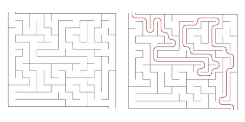 Find right way puzzle game with the solution. education logic game for kids. labyrinth maze game. simple logic game. puzzle for children