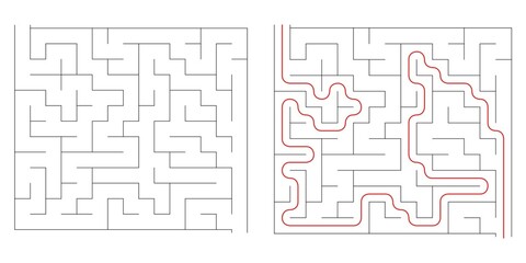 Find right way puzzle game with the solution. education logic game for kids. labyrinth maze game. simple logic game. puzzle for children