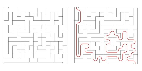 Find right way puzzle game with the solution. education logic game for kids. labyrinth maze game. simple logic game. puzzle for children
