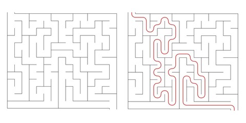 Find right way puzzle game with the solution. education logic game for kids. labyrinth maze game. simple logic game. puzzle for children