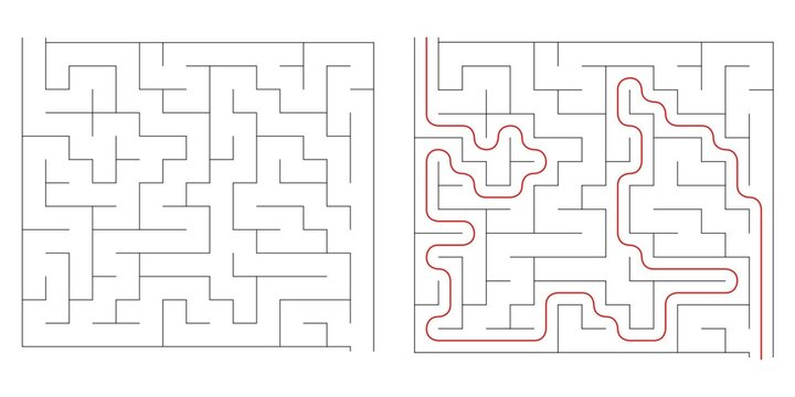 Find right way puzzle game with the solution. education logic game for kids. labyrinth maze game. simple logic game. puzzle for children