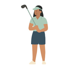 Female Golfer Holding Club – Front View Flat Vector Character